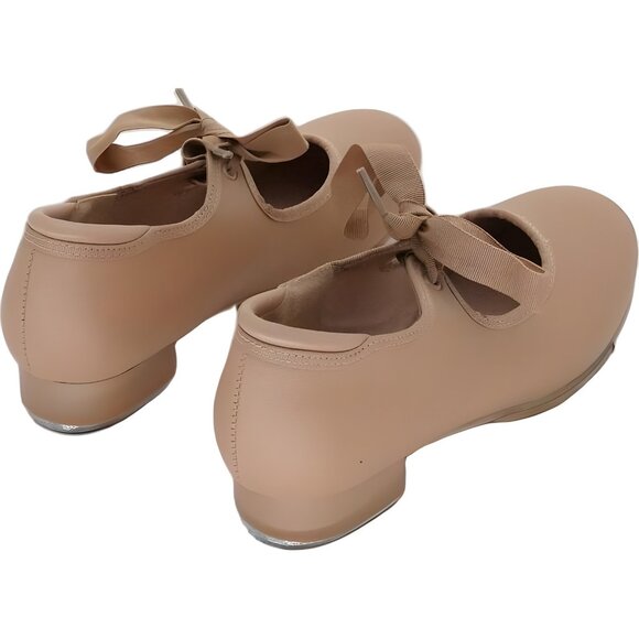Linodes Ribbon Tie Tap Shoes Tan Girls US 3 - Picture 3 of 6